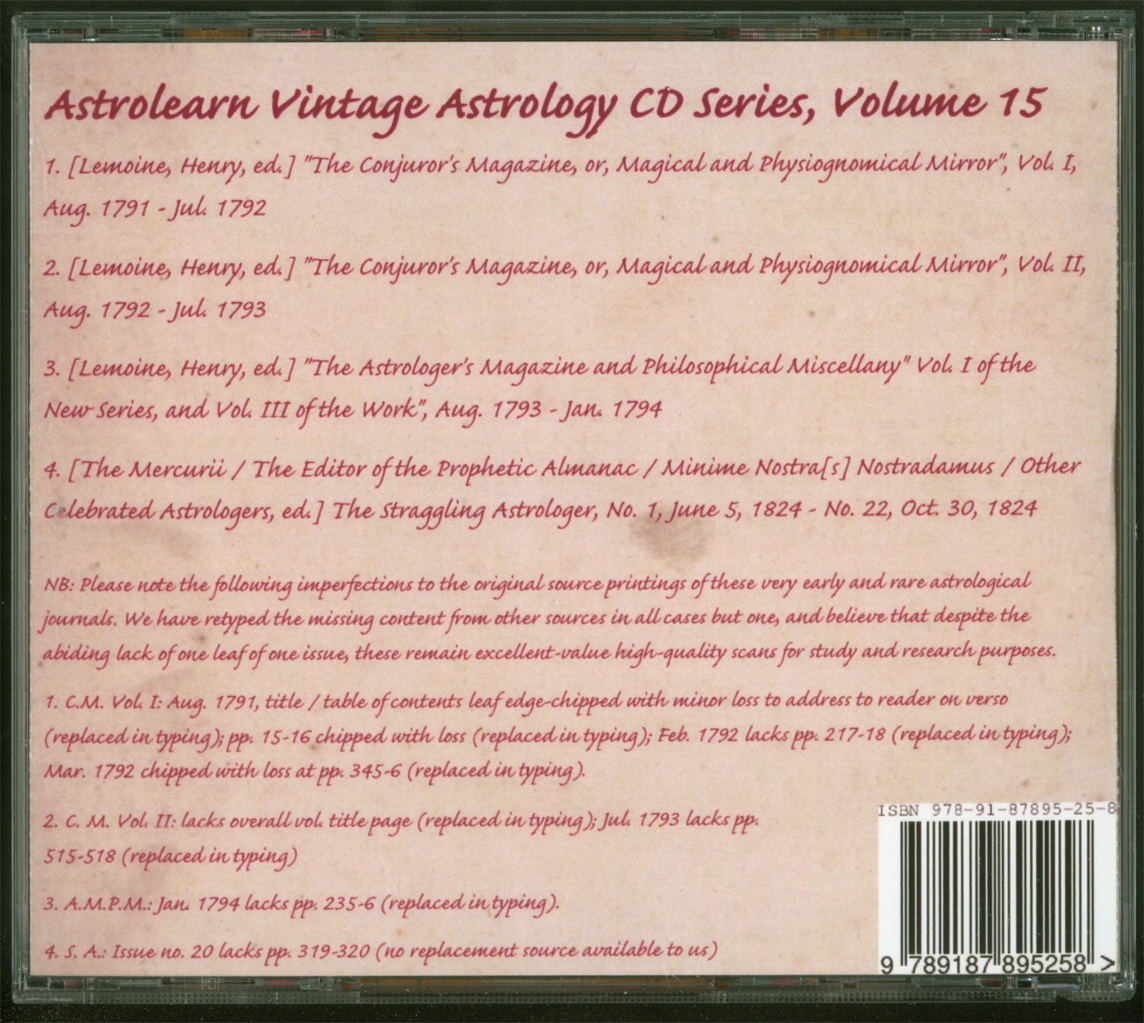 Astrolearn Vintage Astrology CD 15, Rear cover