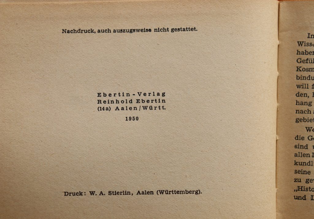 Reinhold Ebertin Kosmpsychologie 1950 Copyright Page