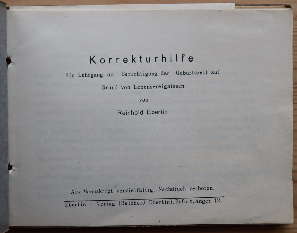 Reinhold Ebertin Korrekturhilfe 1939 Title Page