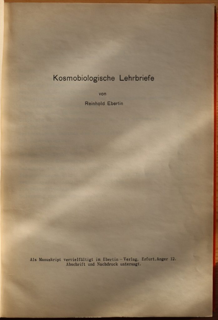Reinhold Ebertin Kosmobiologische Lehrbriefe 1939 Title Page