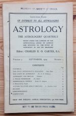 Astrology: the Astrologers’ Quarterly Volume 3 Number 3, September 1929