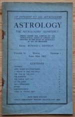 Astrology: the Astrologers’ Quarterly Volume 36 Number 1, March-May 1962